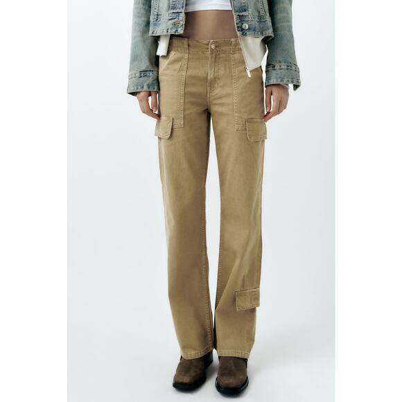 NWT ZARA Mid Rise Adjustable Strap Cargo Pants Size 00 - Picture 2 of 10